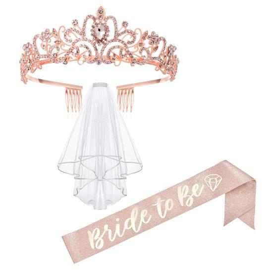 Bachelorette Party Accessories Set Rhinestone Crown Bride to Be Sash Veil Bridal Shower Decoration for Bachelorette Night Party Supplies