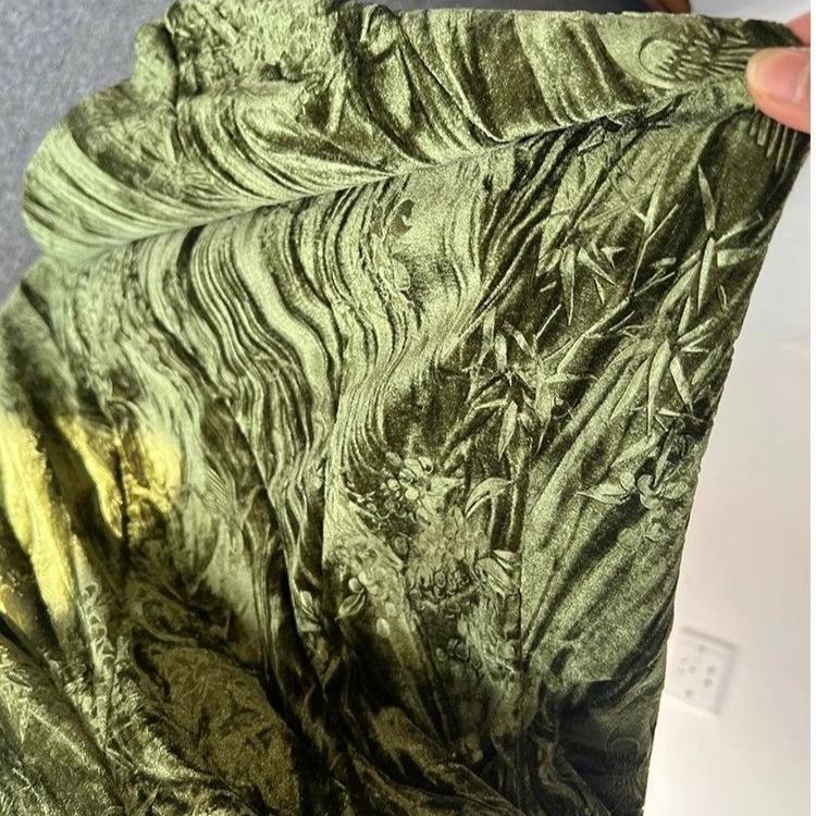 Retro Women's Velvet Long Skirt  Printed Velvet Skirt Autumn and Winter Thick Flared A-Line Skirt