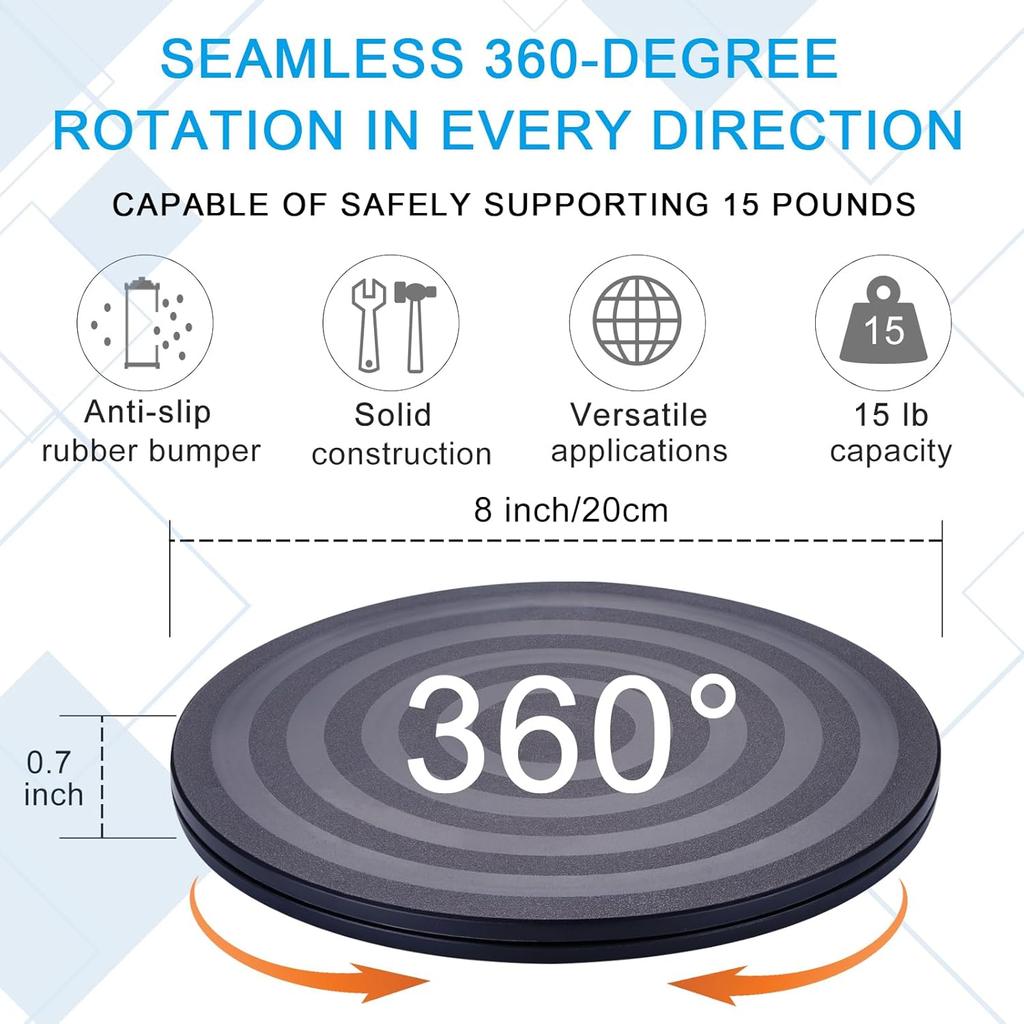 8 Inch Lazy Sn Turntable Organizer, Eichzer Premium Heavy Duty Rotating Swivel Stand with Steel Ball Bearings for Model/Rotating Plants/Crafts