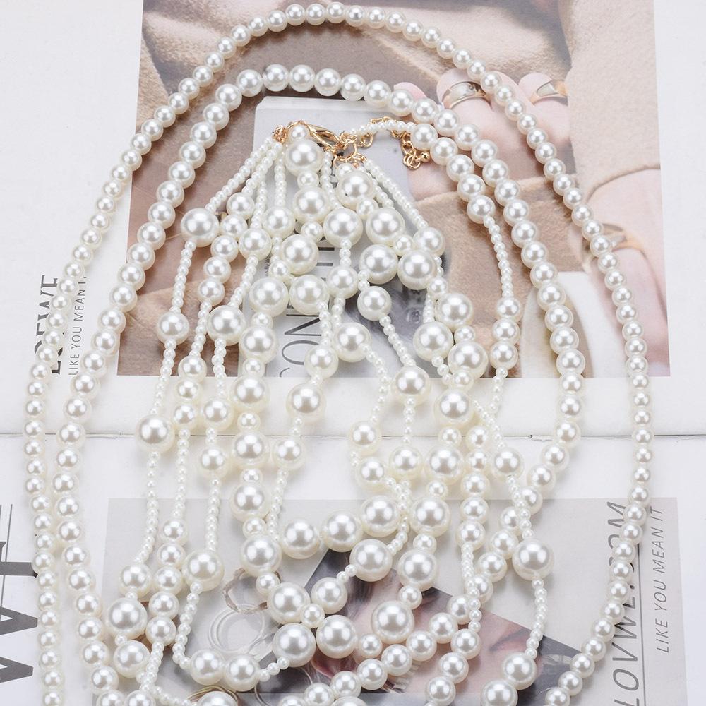 Long Multilayer Imitation Pearl Collarbone Chain Baroque Pearl Necklace Female