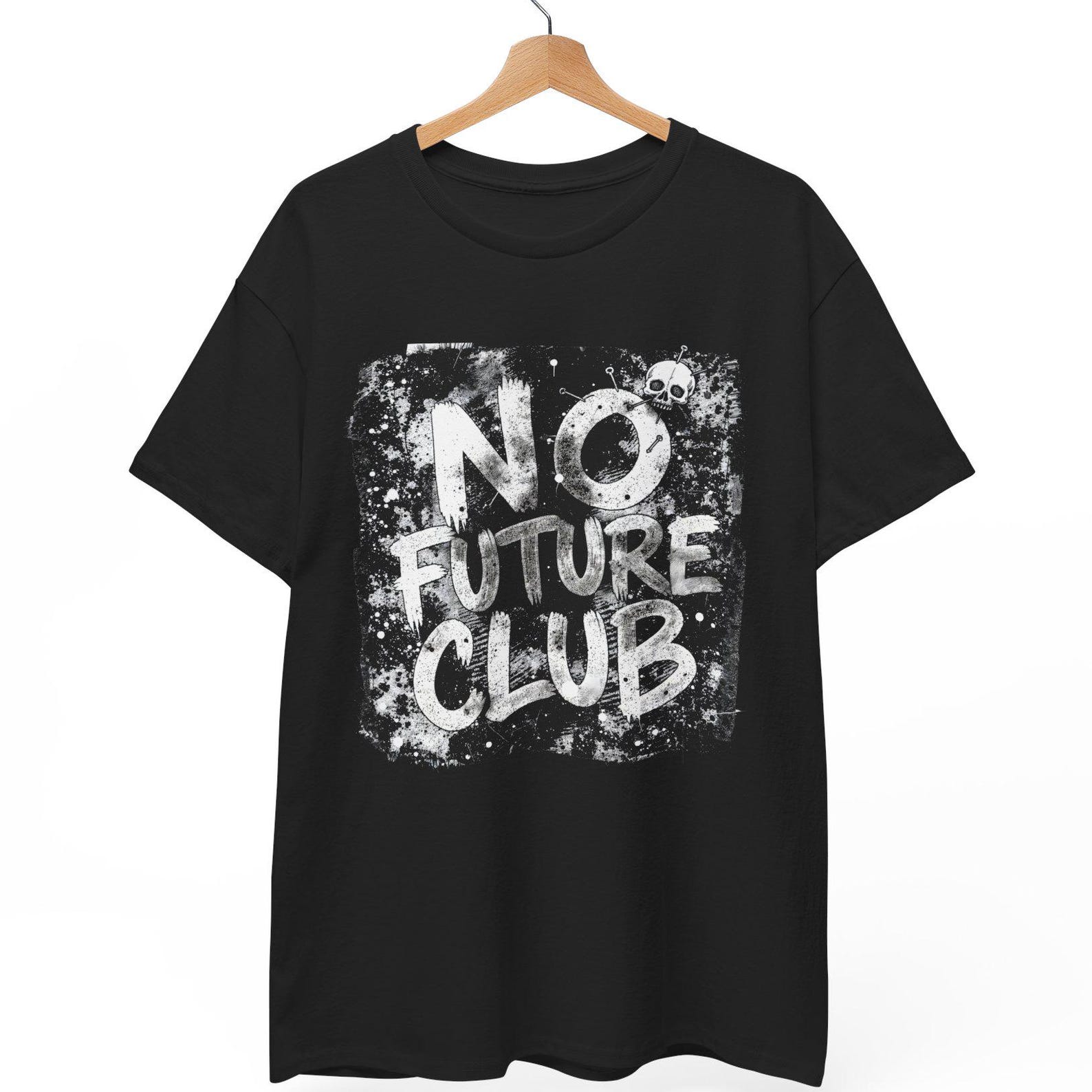 No Future Club Skull Graphic Tee, Distressed Punk Streetwear Top 3XL