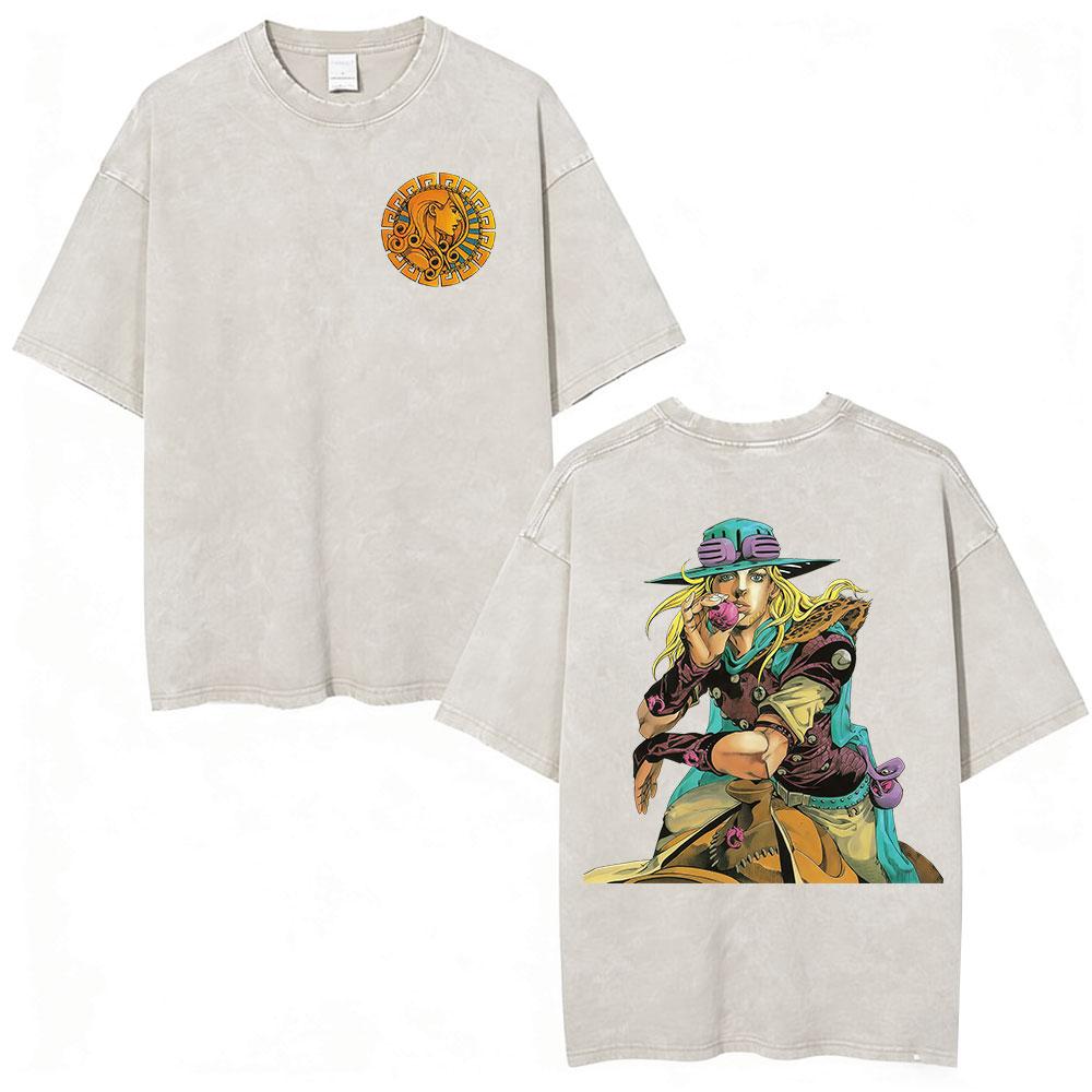 

Anime Jojo Bizarre Adventure STEEL BALL RUN Diego Brando Washed T Shirt Men Women Cotton Casual Short Sleeves Tshirt Streetwear S