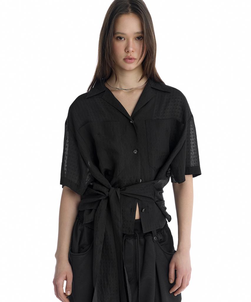 Teulimingbeodeu Tie Waist Shirt [Black]