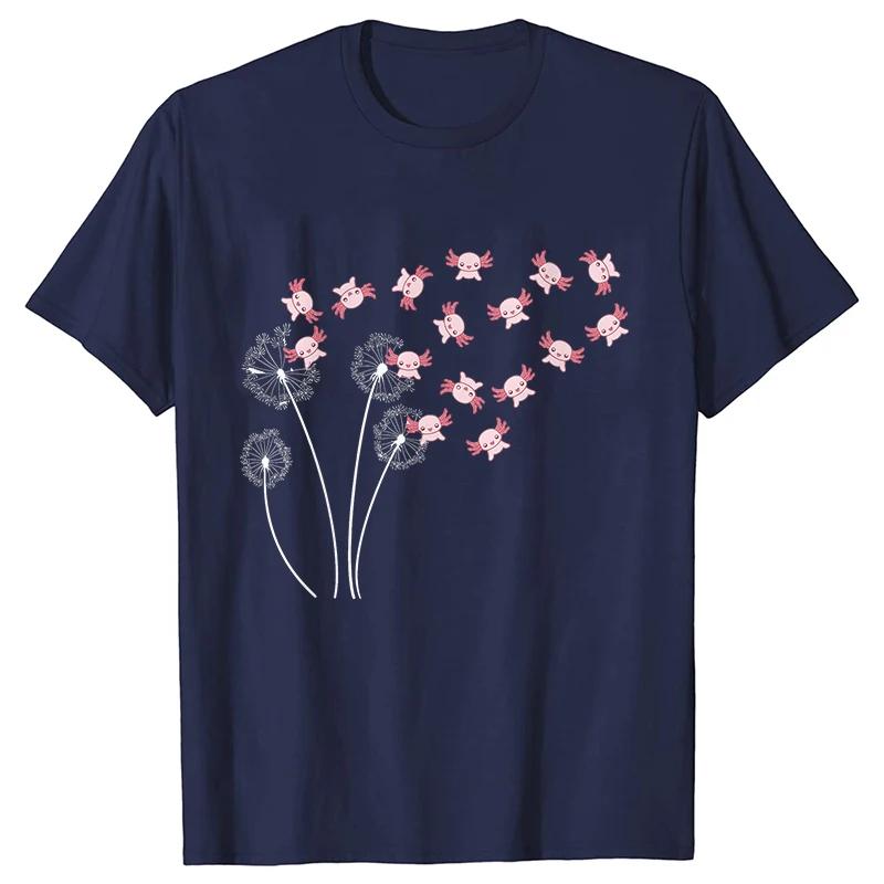 Dandelion Axolotl Flower T-shirt for Women Fashion Casual T-shirts Short Sleeve Axolotl Lover Women Tee Shirt Kawaii Clothing Shirts