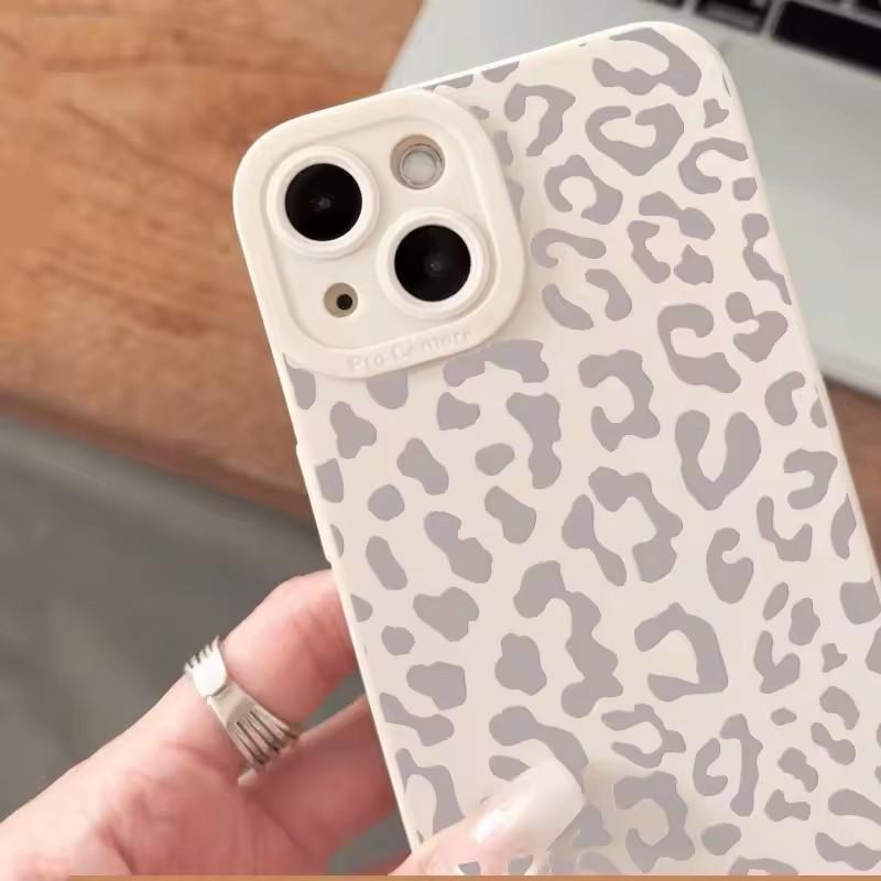 Animal Minimalist Gray Leopard Print Phone Case For iPhone 16 15 14 Pro Max 13 12 11 XS X XR 7 8 Plus 16 Shockproof Bumper Cover