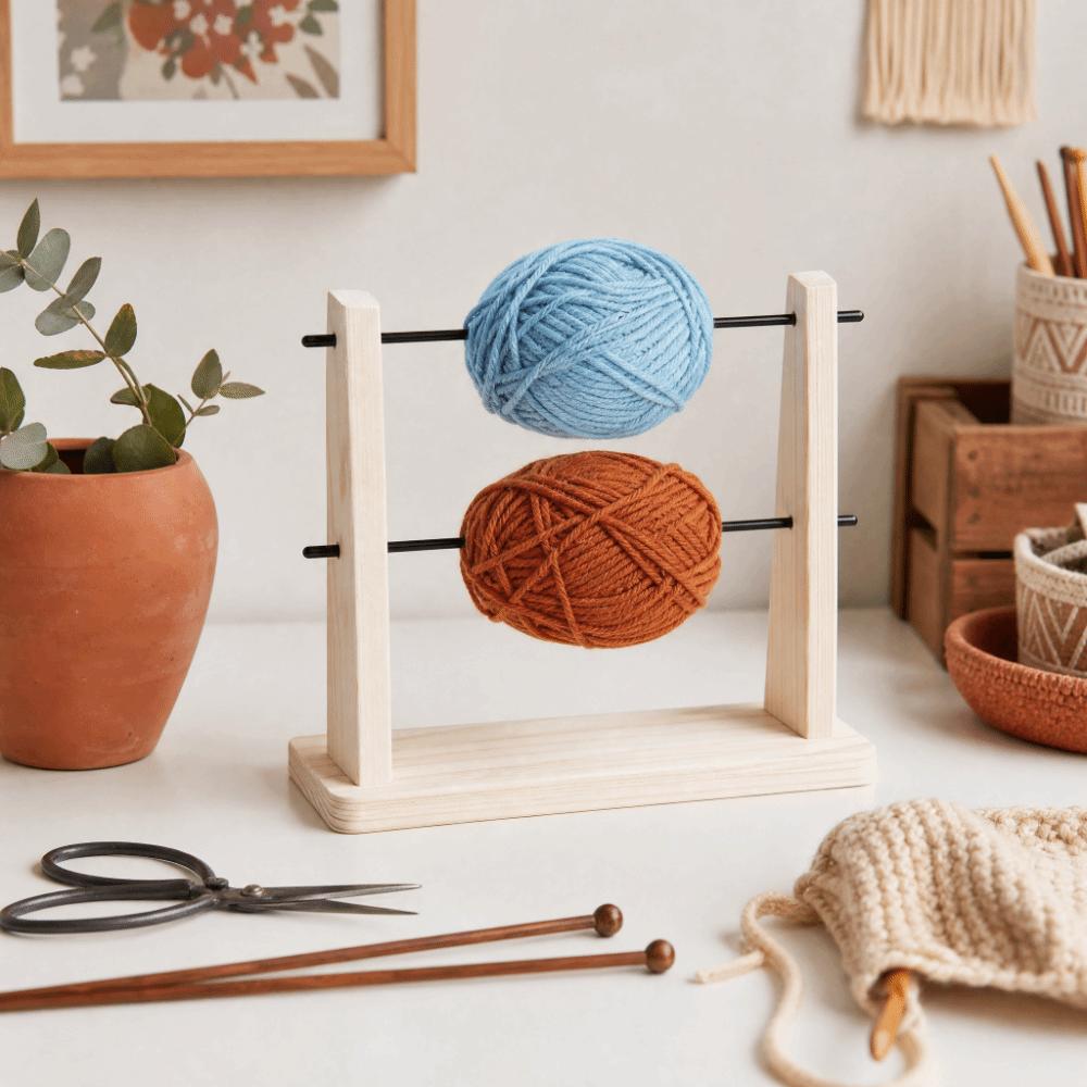 Double Layer Yarn Spinner Holder Solid Wood Spindle Winder Multi-purpose Wool Storage Rack Crochet