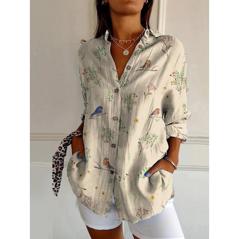 New Women's Long Shirt Summer Trend Long Sleeve Shirt Floral Pattern Printed 3D Shirt