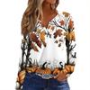 Women's T Shirt Tee HAlloween Print Button Long Sleeve Daily Weekend Fashion Basic V- Neck Regular Top