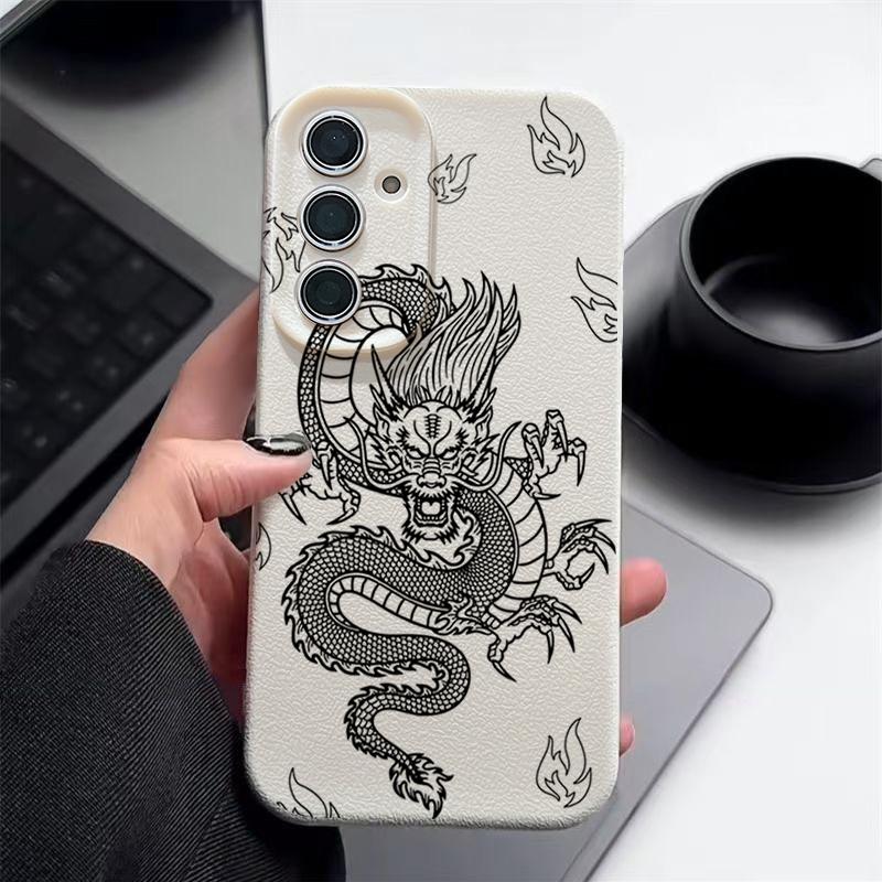 Husă Moale TPU cu Model Dragon Pentru Samsung S25 Ultra S24 FE S23 S22 A56 A36 A16 A15 A55 A35 Textură Piele Mată Subțire Rezistentă la Șocuri Husă Bumper