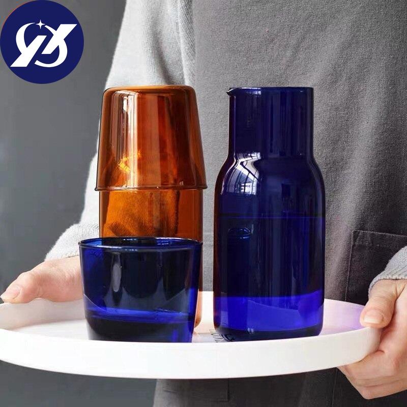 Japanese Style Transparent Candy Color Glass Teacup Set Simple Heat-Resistant Drinking Juice Cup With Tea Pitcher Water Bottle