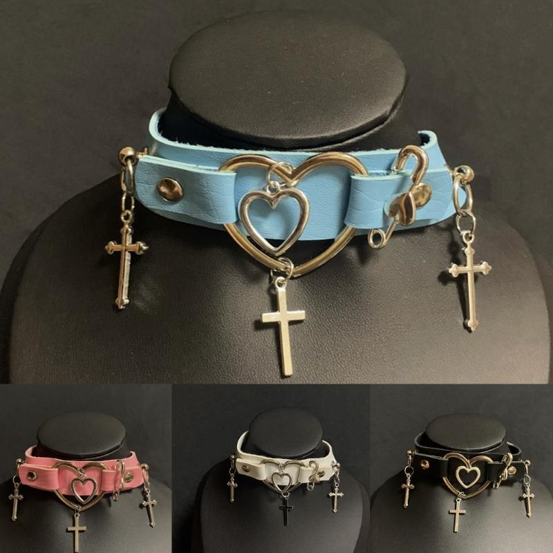 Heart Choker Gothic Cross Choker Necklace Leather Choker Necklace Women Halloween Jewelry