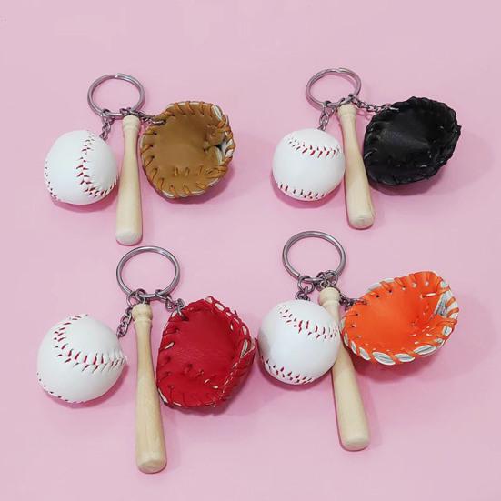 Baseball Keychain Pendant Zinc-Iron Alloy Wood Faux Leather Baseball Bat Cap Team Gift Baseball Fan Accessory