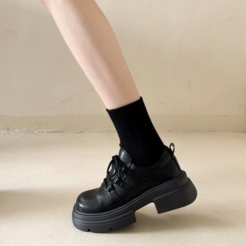 British style small leather shoes women's 2025 autumn and winter new muffin platform lace-up loafers retro jk single shoes