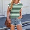 Women's Fashion Casual Basic Striped Textured Round Neck T-shirt Vest Top