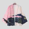 INCERUN Men Collarless 3/4 Sleeve Floral Print Open Front Casual Loose Tops Cardigan