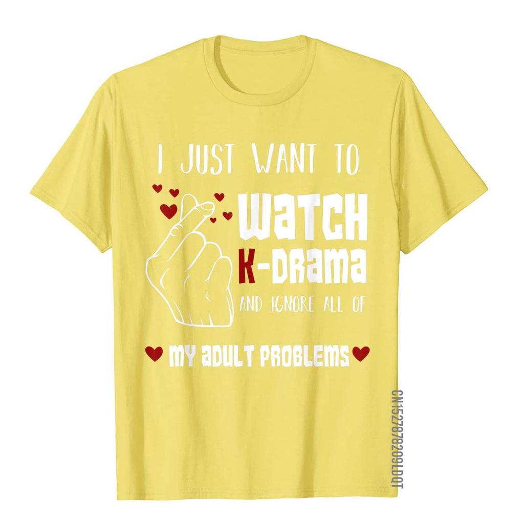 Ich will nur KDrama lustig Korea Liebhaber T-Shirt T-Shirts Oberteile Tops Aktuell Baumwolle Preppy Stil Klassisch Herren