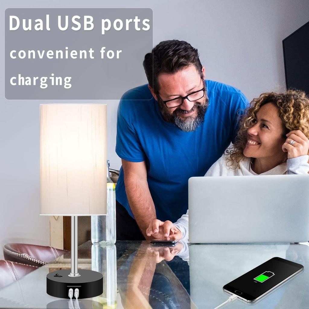 Bedroom Lamp with Smart RGB LED Bulb, Multicolor Changing Table Lamp for Bedroom with 2 USB Port, Dimmable Bedside Lamp Work with Alexa, Smart