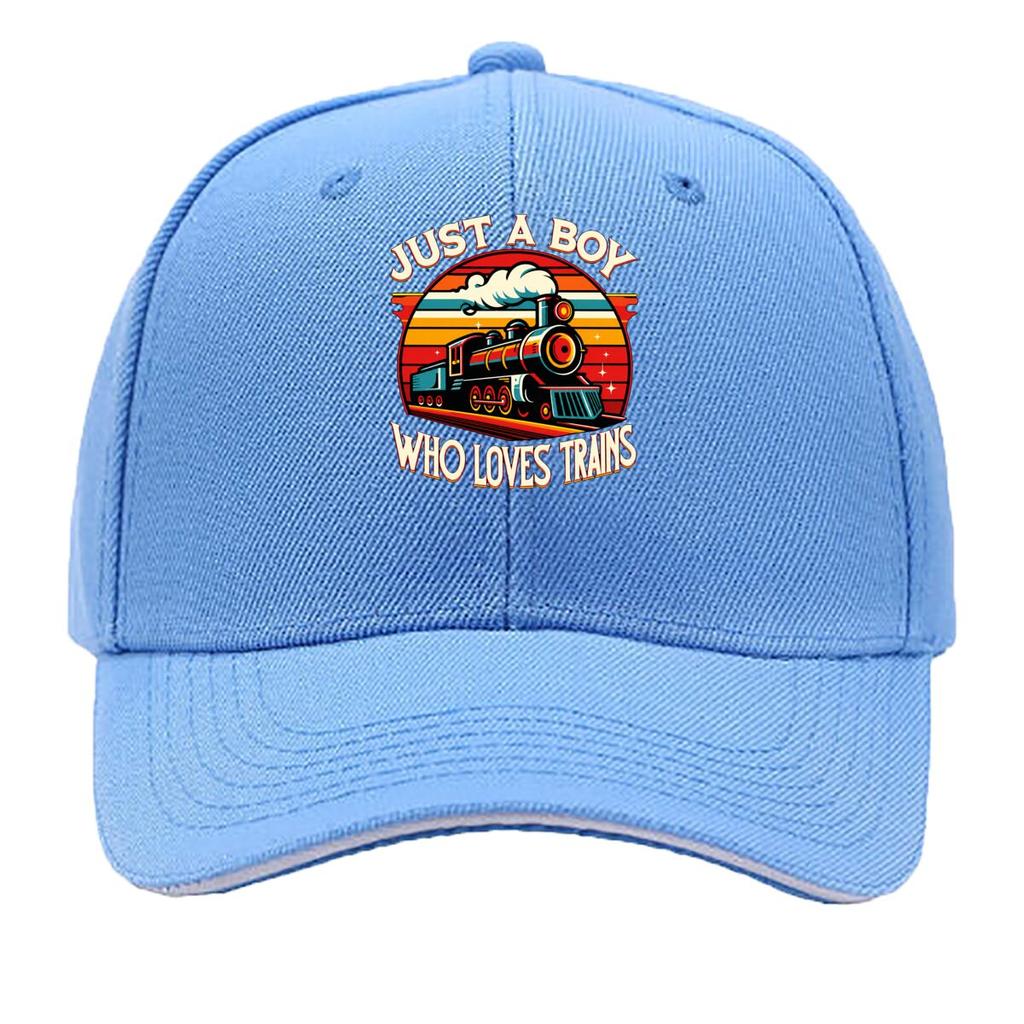 Just A Boy Who Loves Trains Vintage Steam Locomotive Sandwich Baseball Cap Unisex Women Sun Cap Outdoor Workouts Hat
