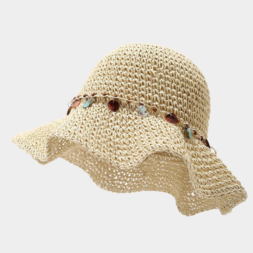 Summer Hollow Sun Protection Crochet Straw Hat Breathable  Vacation Wide Brim Woven Women's Beach Hats