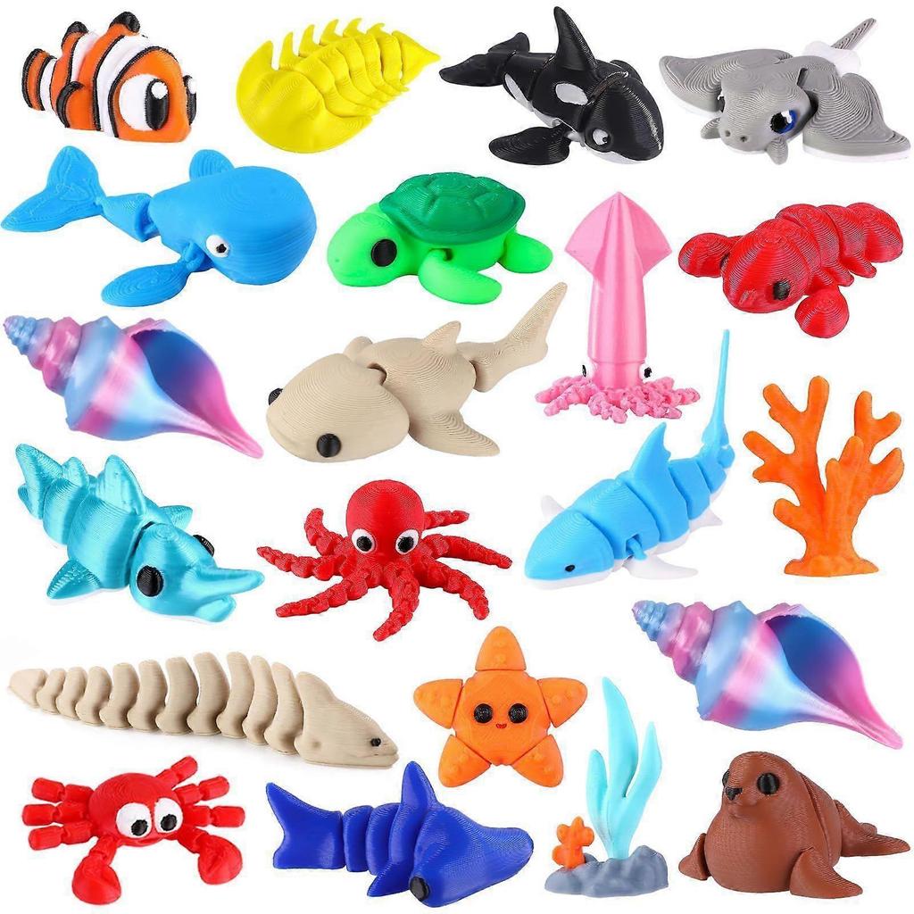 12Pcs Mini 3D Printed Animals for Kids Little 3D Printed Ocean Figurines for Goodie Bags Party Favors Flexible Articulated Fidget Toys for Classroom P