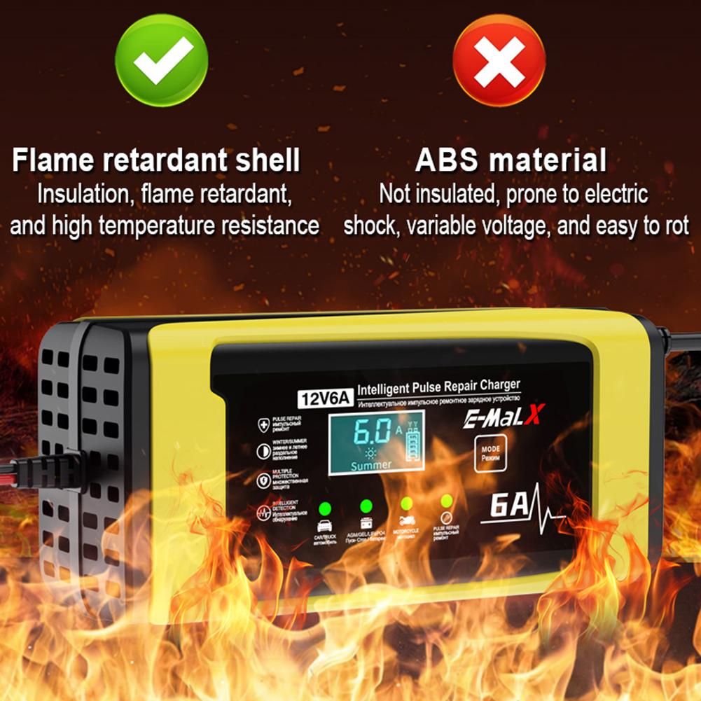 12V 6A Car Battery Charger 110-240V Power Puls Repair Charger Wet Dry Lead Acid Battery LED Display Moto Truck Battery Charger