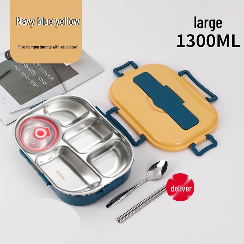 Fiambrera Bento Portátil de Acero Inoxidable 304 con Separadores – Gran Capacidad, Diseño de Hebilla Cuadrada, Estilo Nórdico para Estudiantes
