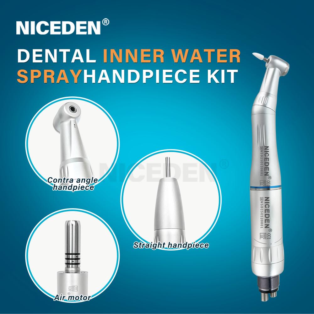 Niceden Dental Low Speed Handpiece Kit Air Turbine Straight Contra Angle Air Motor Inner Water Spray 2/4Holes