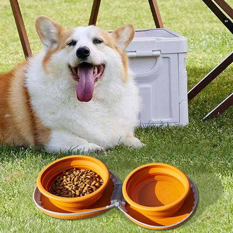 foldable Travel Dog Bowl Foldable Silicone Puppy Feeder Portable 2-in-1 Leak-Proof Lightweight Folding Silicone Dog Feeding Bowl