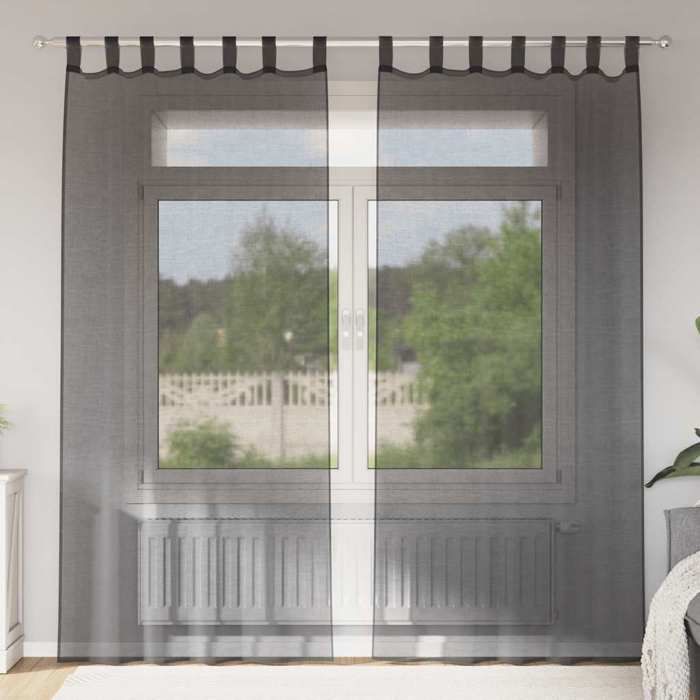 VidaXL Voile Curtains with Rod Pocket 2 Pcs Black, Net Curtain, Sheer Curtain, Window Voile, Treatment of 4102168