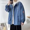 Men's Plus Size Hooded Windbreaker: Trendy Two-Piece American Style Jacket, Loose Waterproof Workwear for Spring/Autumn.