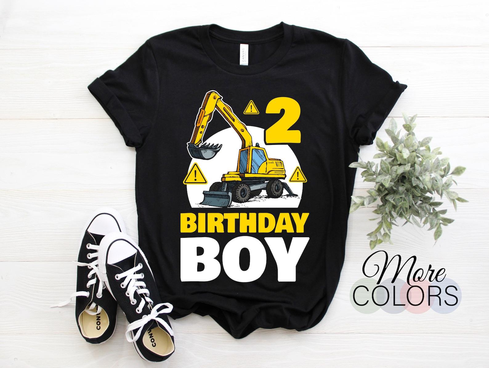 Birthday Boy 2nd Birthday Excavator Construction Vehicle T-Shirt, Two Years old TShirt, Gift present Party boys Kids Excavator Lover Outfit, 120