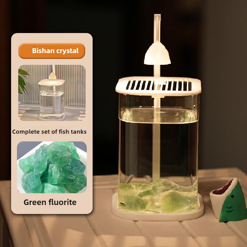 

Small Glass Fish Tank with Viewing Lights Creative Ornamental Transparent Betta Fish Tanks Portable Aquatic Pet Supplies 10x10x15cm