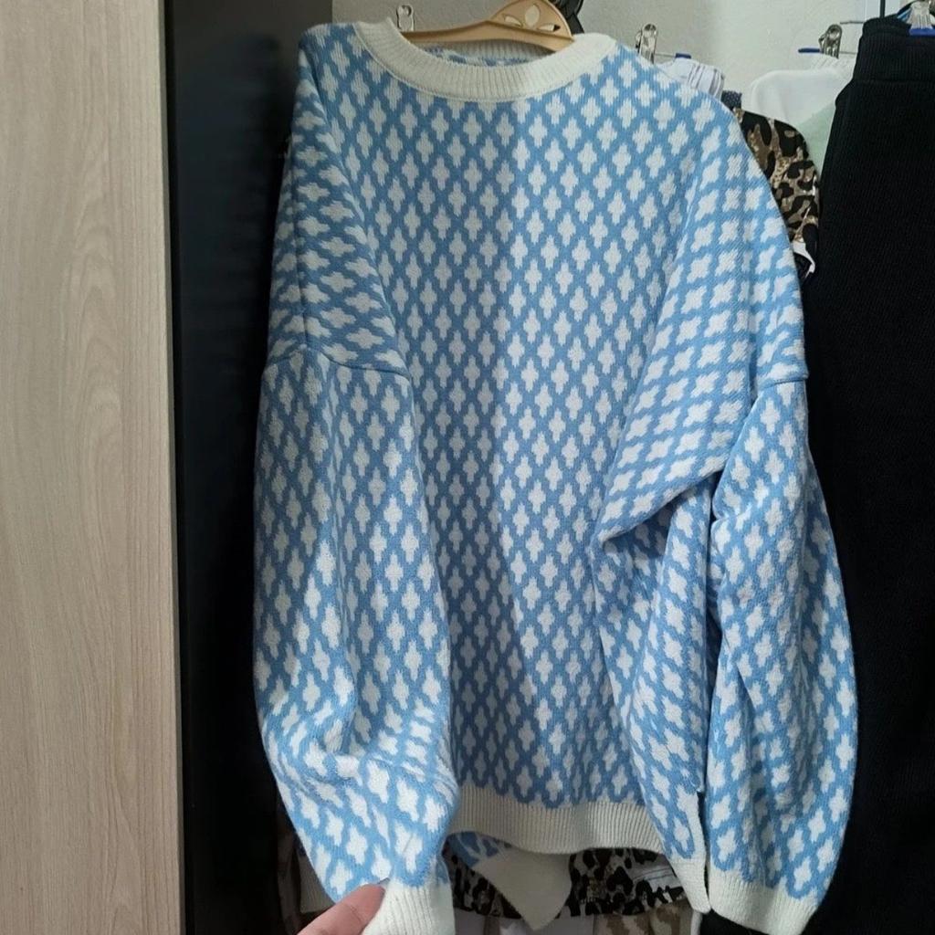 Oversized Plaid Sweater for Women Autumn Winter Soft Warm Pullovers Knitted Top