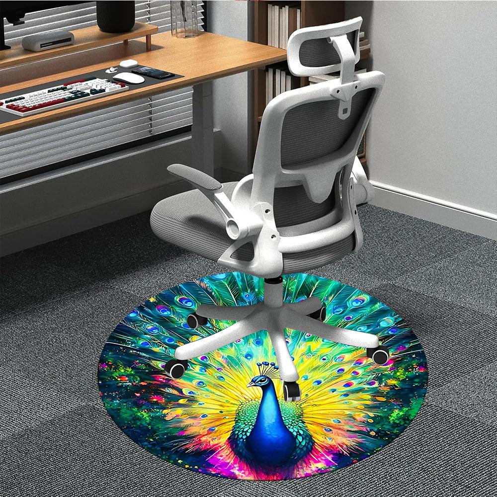 

1pc Peacock Feathers Office Round Area Rug, Indoor Mat Suitable ForOffice, Under Office Chairs Bedroom Living Room Home Decor, Room Deco, D065 80cm by 80cm