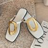 Fashion New In 2025 Luxury Women Slippers Summer Beach Fashion Metal Flip Flops Female Slides Slippers Ladies Flats Sandals Shoes