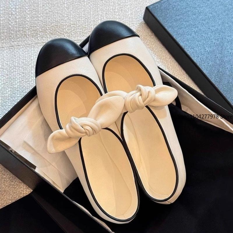 Fashion Spring New Low Heel Shoes Women's Fashion Round Head Shallow Mouth Butterfly Knot Color Soft Sole Non-slip Single Shoes