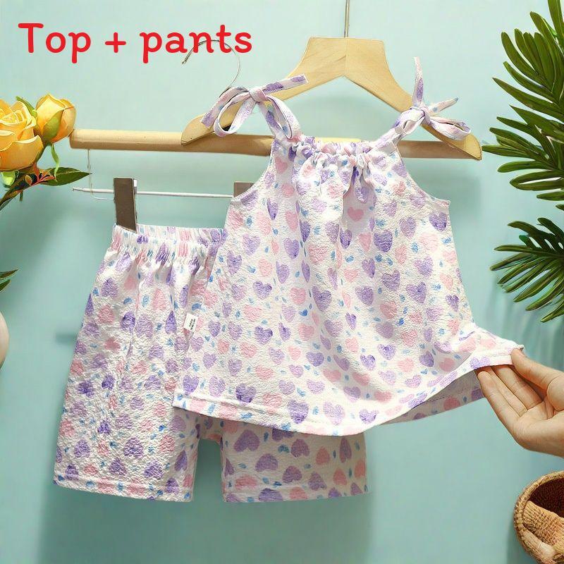 Toddler Girls Summer Twopiece Outfits With Floral Pattern And Lightweight Fabric 80cm фиолетовый