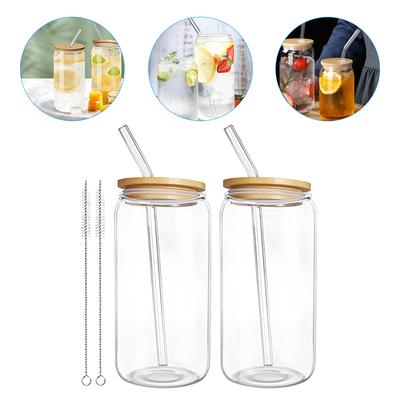 2 Sets Wasserbecher Espresso Klares Design Glas Saft Eistee Kaffeetasse Getränk mit Deckel
