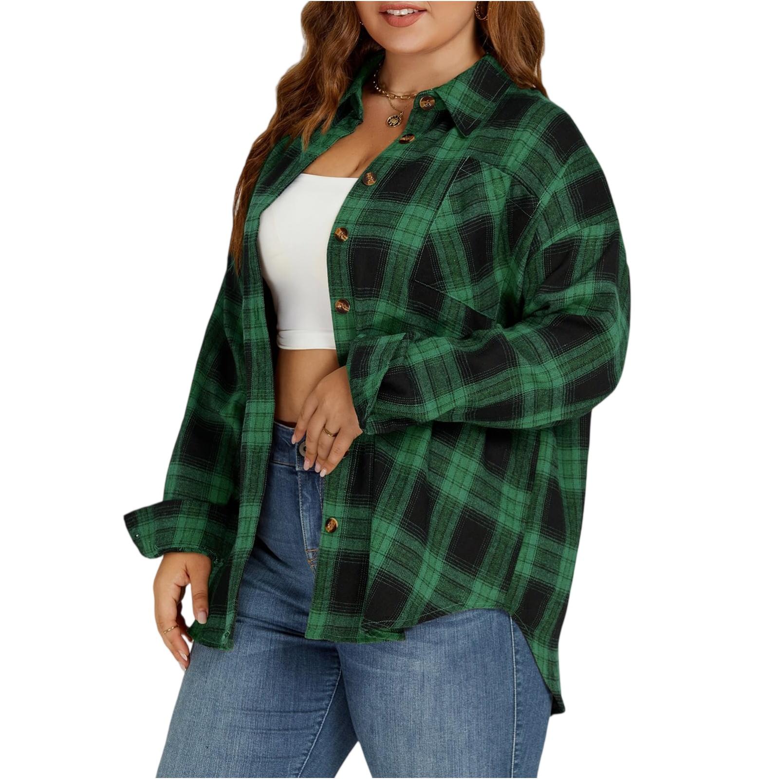 Women s Fashionable Casual Button-checked Long-sleeved, Versatile Formal Shirt Jacket L армия зеленый