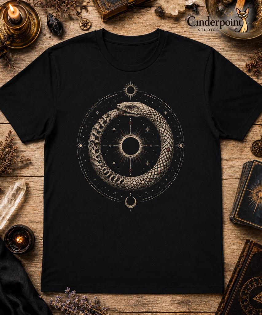 T-shirt Ouroboros Alchimia Simbolo Pagano Ermetico Cotone Nero Unisex XS-5XL