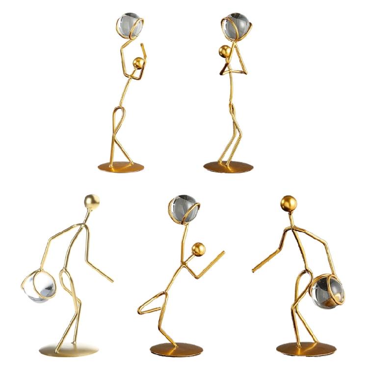 Athlete Crystal Ball Figurine Iron Gold Desktop Ornament Bedroom Living Room