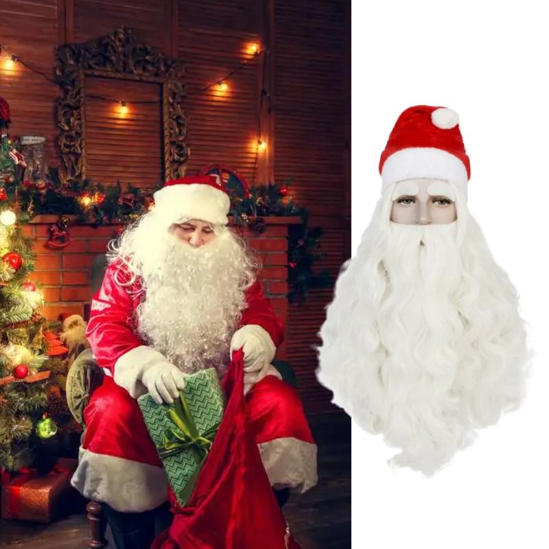 Christmas Santa Wig And Beard Set For Men With Long White Hair For Holiday Party Costumes