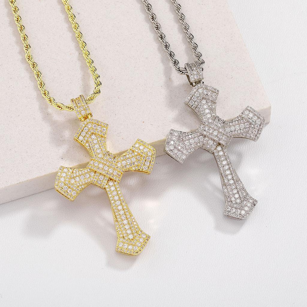 Hip Hop T Square Zircon Cross Pendant Hipster Men's and Women's Fashion Personality Necklace Accessories