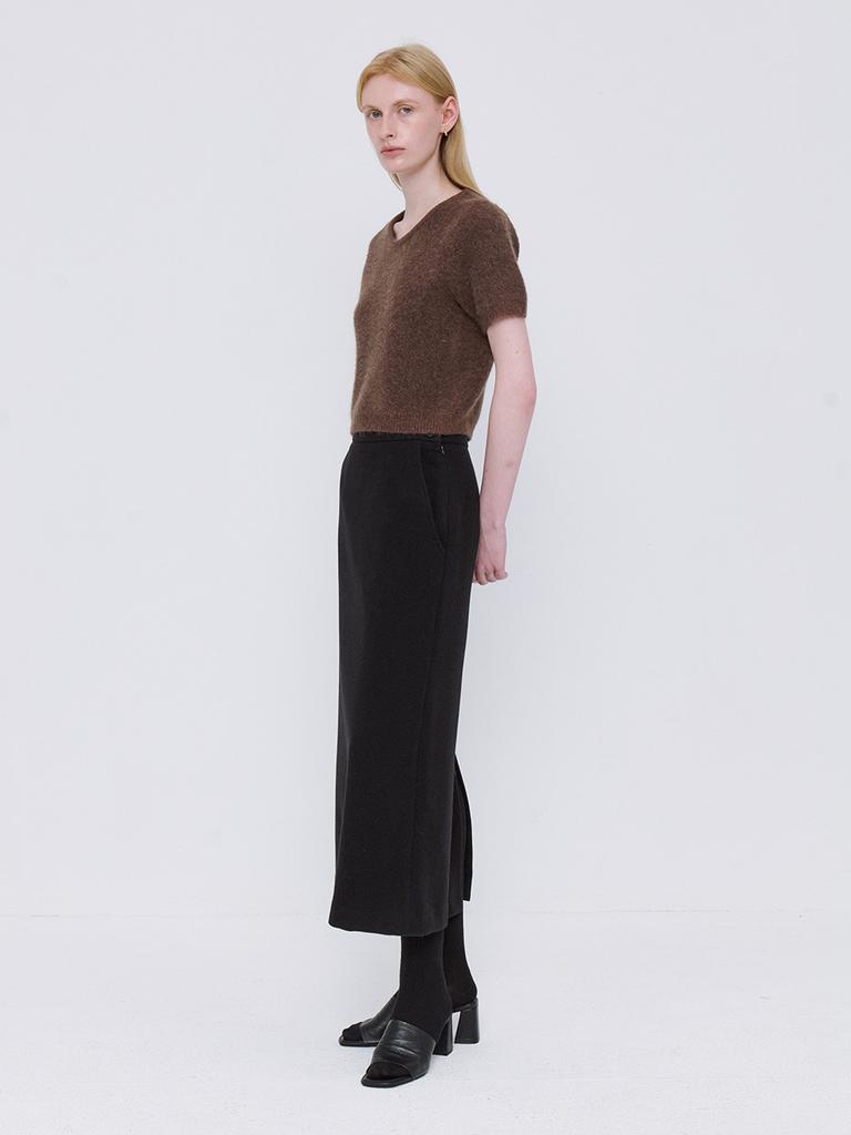 Leusejiem Basic Wool Tencel Long Skirt - Black
