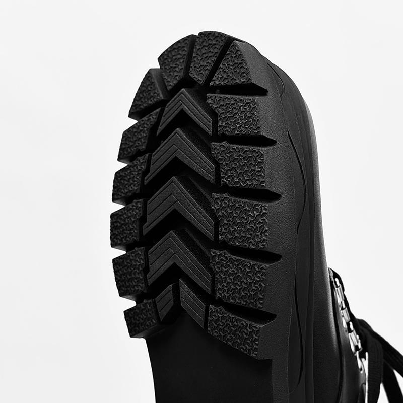 Men's British Street Style Black Leather Shoes - Metal Decor with Height Increasing Effect, Trendy & Comfortable for Urban Fashi