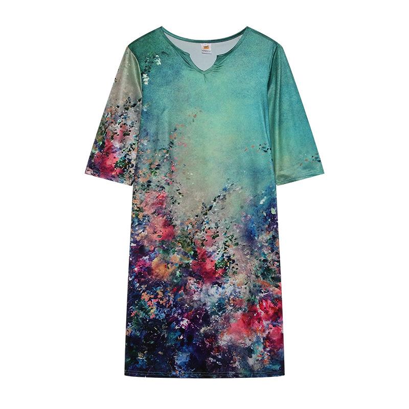 

Летнее многоцветное принтованное модное платье-пуловер с V-образным вырезом, средней длиной рукава, на средней талии, А-силуэта S