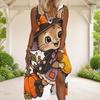 Women Plus Size Scoop Neck Sleeveless A Line Long Dress Halloween Bear Pumpkin Printed