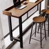 Solid Wood Balcony Bar Table with High-Low Legs and Wall-Leaning Design, Perfect for Window-Side Use, with High Table and Chairs.