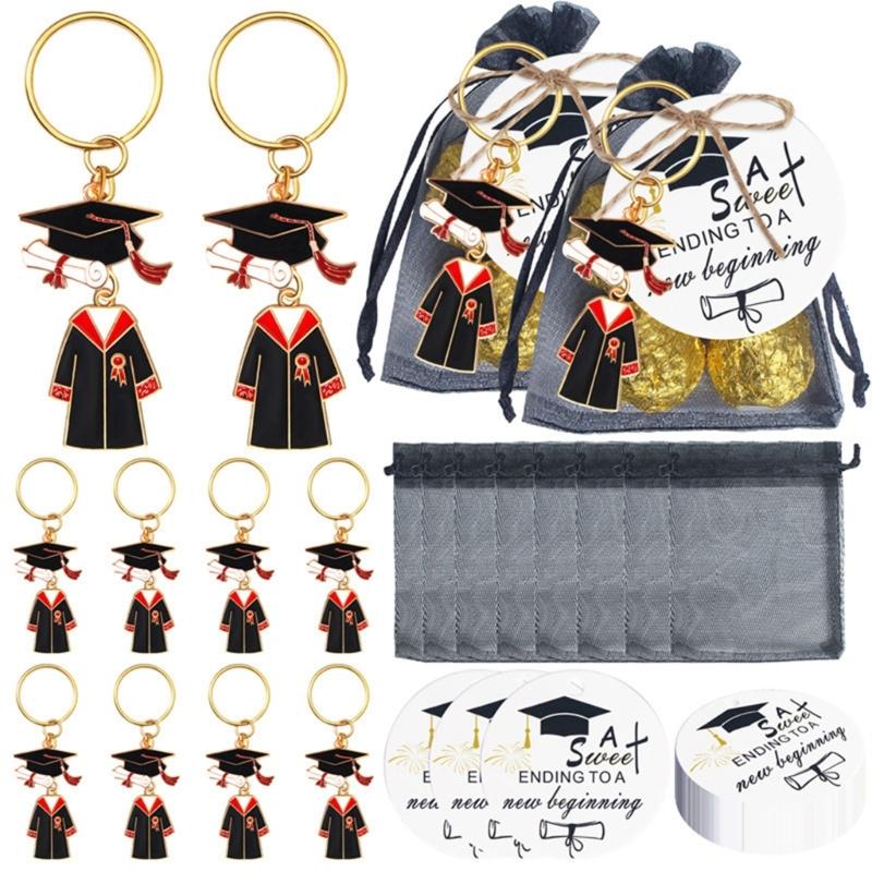 20pcs Zinc Alloy Keychains Graduate Key Rings with Bag Graduation Souvenirs For Educators Students Nurses Boys Girls