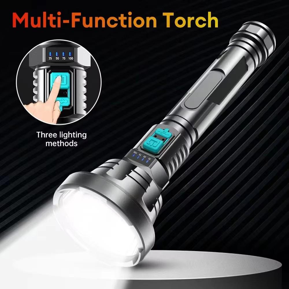 3000M Long Short High Power USB Rechargeable LED Flashlight LED Battery Display Work Light Ultra Powerful Flashlight Lamp Portable Torch Flash